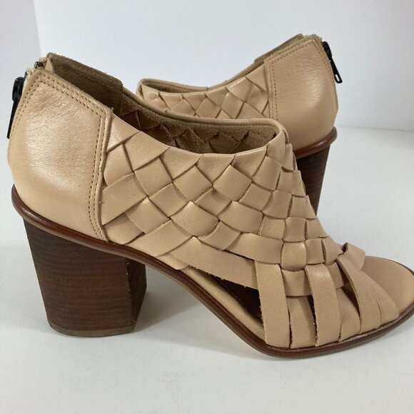 Womens Corso Como Salem Beige Leather Peep Toe Woven Heeled Bootie Shoe 8 - Picture 1 of 10